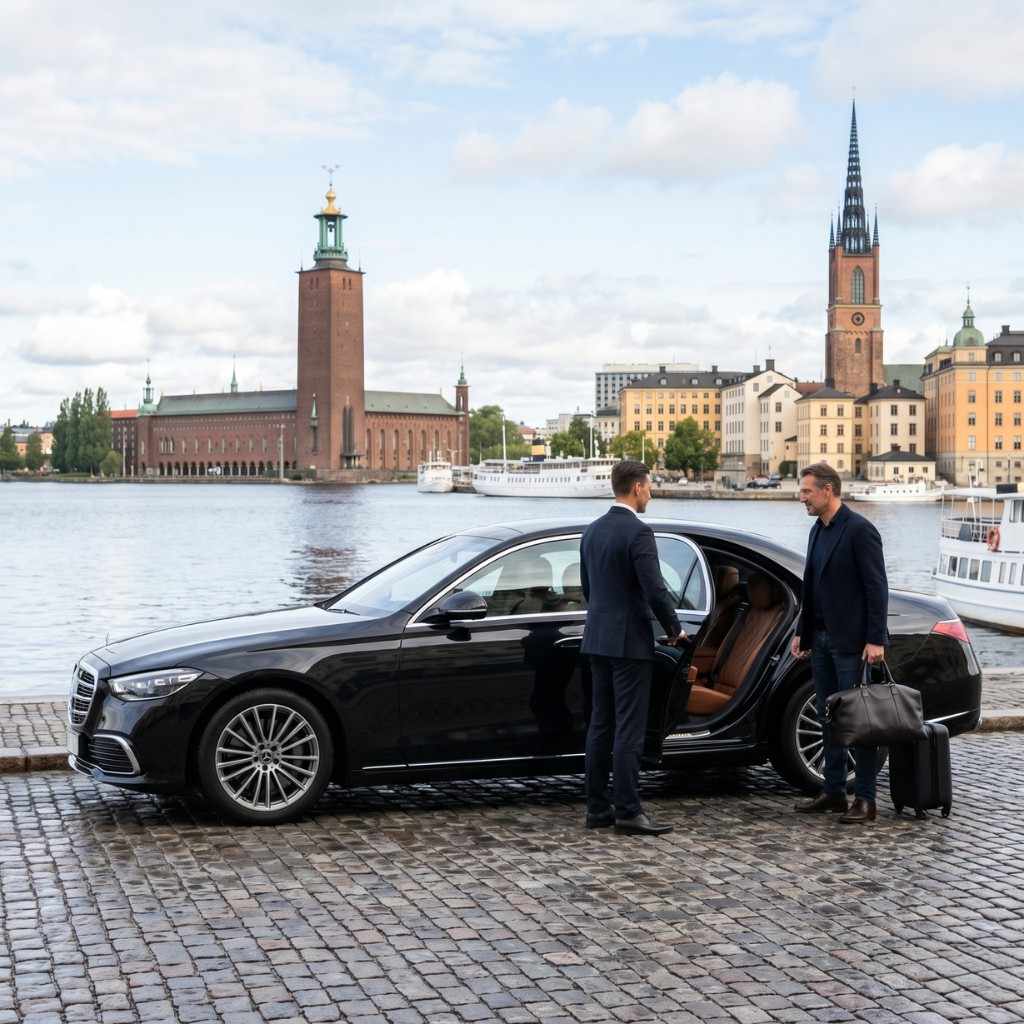 Chauffeur greeting a passenger at a Stockholm airport