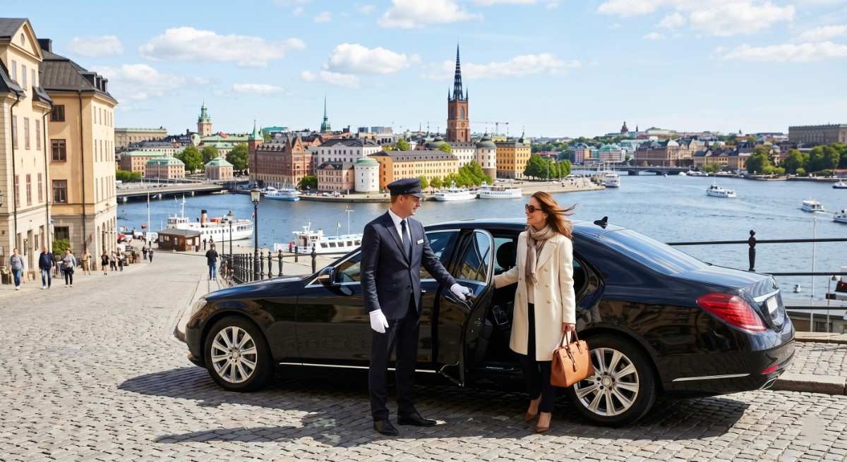 Chauffeur meeting a passenger on the Stockholm quayside