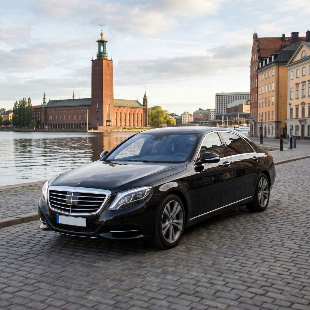 Mercedes S-Class on the Stockholm waterfront